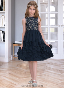 Annika A-Line Scoop Neck Knee-Length Chiffon Junior Bridesmaid Dress With Cascading Ruffles XXCP0013543