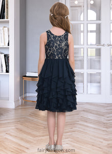 Annika A-Line Scoop Neck Knee-Length Chiffon Junior Bridesmaid Dress With Cascading Ruffles XXCP0013543