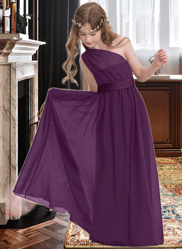 LuLu A-Line One-Shoulder Floor-Length Chiffon Junior Bridesmaid Dress With Ruffle XXCP0013544