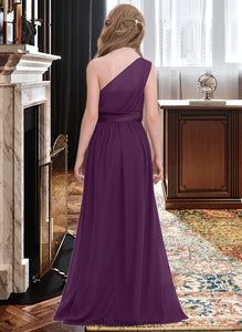 LuLu A-Line One-Shoulder Floor-Length Chiffon Junior Bridesmaid Dress With Ruffle XXCP0013544