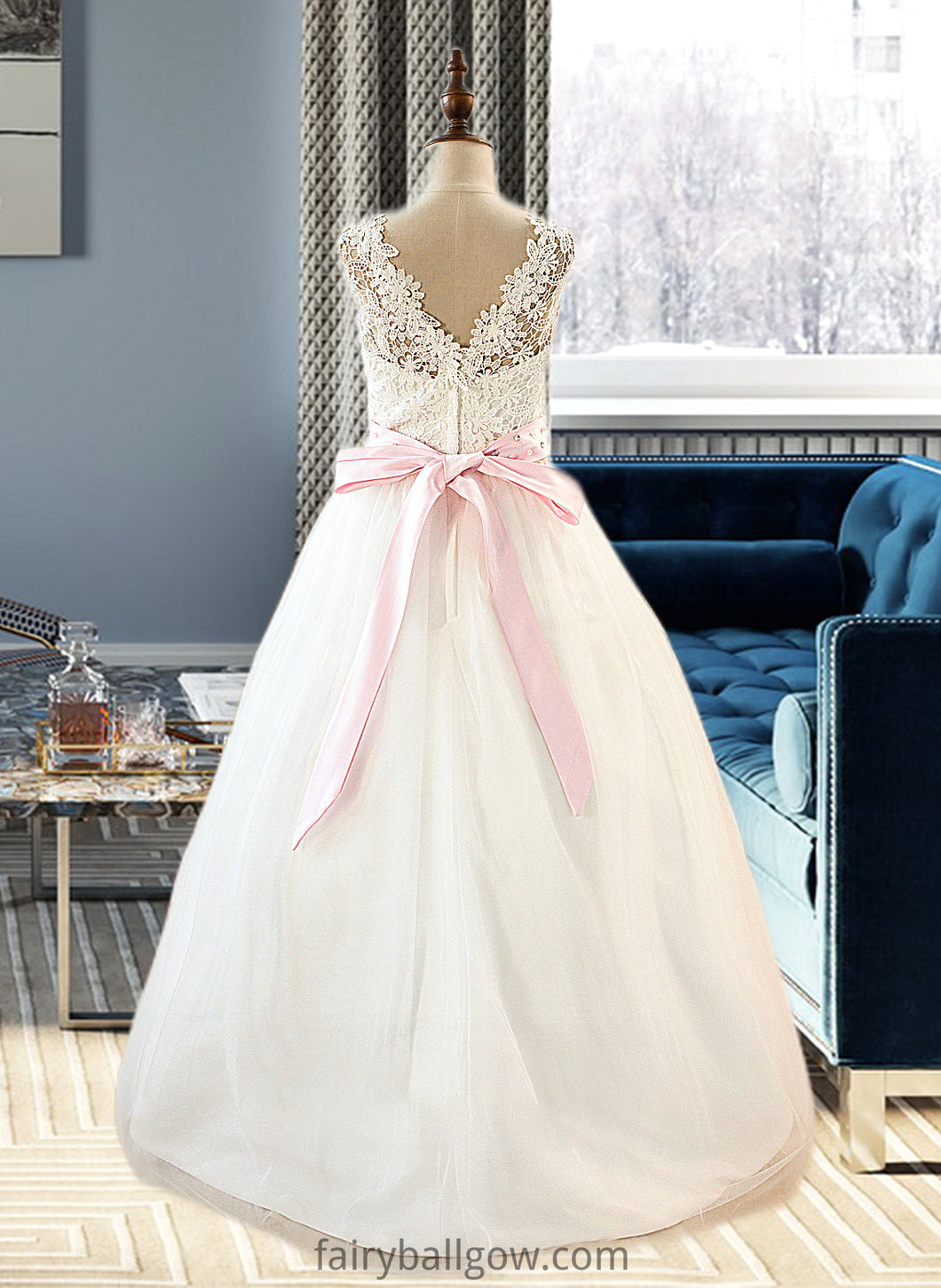 Alison Ball-Gown/Princess Scoop Neck Floor-Length Tulle Junior Bridesmaid Dress With Sash Beading Bow(s) XXCP0013545