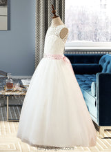 Load image into Gallery viewer, Alison Ball-Gown/Princess Scoop Neck Floor-Length Tulle Junior Bridesmaid Dress With Sash Beading Bow(s) XXCP0013545