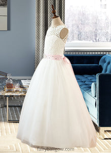 Alison Ball-Gown/Princess Scoop Neck Floor-Length Tulle Junior Bridesmaid Dress With Sash Beading Bow(s) XXCP0013545