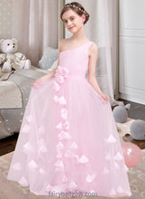 Load image into Gallery viewer, Natalee A-Line One-Shoulder Floor-Length Tulle Junior Bridesmaid Dress With Ruffle Flower(s) XXCP0013546