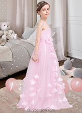 Load image into Gallery viewer, Natalee A-Line One-Shoulder Floor-Length Tulle Junior Bridesmaid Dress With Ruffle Flower(s) XXCP0013546