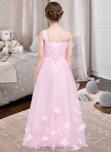 Load image into Gallery viewer, Natalee A-Line One-Shoulder Floor-Length Tulle Junior Bridesmaid Dress With Ruffle Flower(s) XXCP0013546