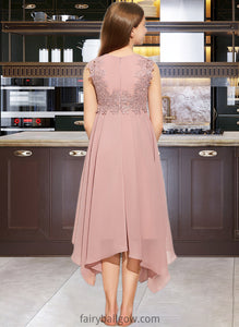 Lorelei A-Line Scoop Neck Tea-Length Chiffon Lace Junior Bridesmaid Dress XXCP0013547