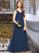 Load image into Gallery viewer, Nevaeh A-Line V-neck Floor-Length Chiffon Junior Bridesmaid Dress With Bow(s) XXCP0013548