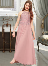 Load image into Gallery viewer, Damaris A-Line Scoop Neck Floor-Length Chiffon Lace Junior Bridesmaid Dress XXCP0013549