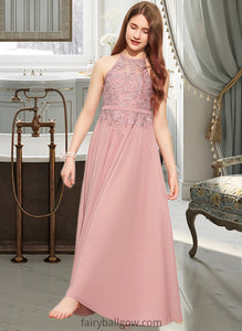 Damaris A-Line Scoop Neck Floor-Length Chiffon Lace Junior Bridesmaid Dress XXCP0013549