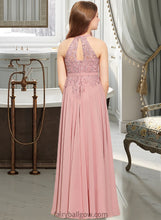 Load image into Gallery viewer, Damaris A-Line Scoop Neck Floor-Length Chiffon Lace Junior Bridesmaid Dress XXCP0013549