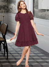 Load image into Gallery viewer, Payten A-Line Scoop Neck Knee-Length Chiffon Junior Bridesmaid Dress With Bow(s) Cascading Ruffles XXCP0013550