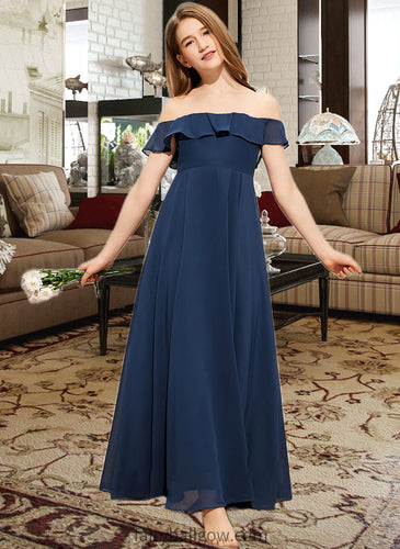 Nathalie A-Line Off-the-Shoulder Floor-Length Chiffon Junior Bridesmaid Dress XXCP0013551