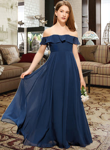 Nathalie A-Line Off-the-Shoulder Floor-Length Chiffon Junior Bridesmaid Dress XXCP0013551