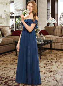 Nathalie A-Line Off-the-Shoulder Floor-Length Chiffon Junior Bridesmaid Dress XXCP0013551