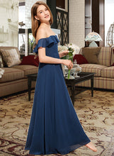 Load image into Gallery viewer, Nathalie A-Line Off-the-Shoulder Floor-Length Chiffon Junior Bridesmaid Dress XXCP0013551