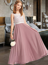 Load image into Gallery viewer, Elena A-Line V-neck Floor-Length Chiffon Lace Junior Bridesmaid Dress XXCP0013552