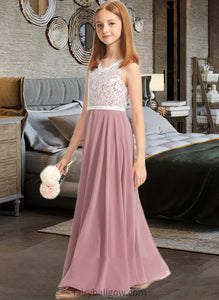 Elena A-Line V-neck Floor-Length Chiffon Lace Junior Bridesmaid Dress XXCP0013552