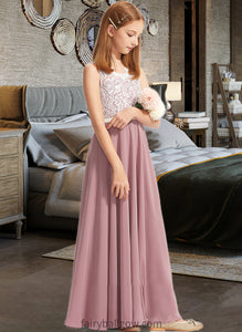 Elena A-Line V-neck Floor-Length Chiffon Lace Junior Bridesmaid Dress XXCP0013552