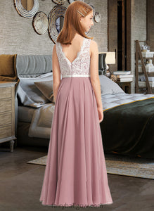 Elena A-Line V-neck Floor-Length Chiffon Lace Junior Bridesmaid Dress XXCP0013552