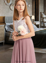 Load image into Gallery viewer, Elena A-Line V-neck Floor-Length Chiffon Lace Junior Bridesmaid Dress XXCP0013552