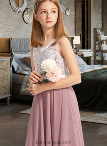 Elena A-Line V-neck Floor-Length Chiffon Lace Junior Bridesmaid Dress XXCP0013552