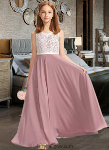 Elena A-Line V-neck Floor-Length Chiffon Lace Junior Bridesmaid Dress XXCP0013552