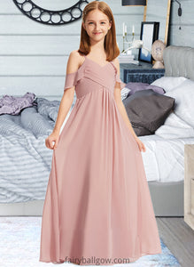 Amari A-Line Off-the-Shoulder Floor-Length Chiffon Junior Bridesmaid Dress With Cascading Ruffles XXCP0013553