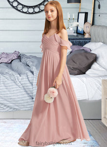 Amari A-Line Off-the-Shoulder Floor-Length Chiffon Junior Bridesmaid Dress With Cascading Ruffles XXCP0013553