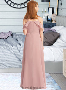 Amari A-Line Off-the-Shoulder Floor-Length Chiffon Junior Bridesmaid Dress With Cascading Ruffles XXCP0013553