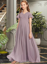 Load image into Gallery viewer, Avery A-Line V-neck Floor-Length Chiffon Junior Bridesmaid Dress With Ruffle XXCP0013554