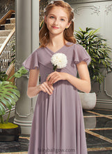 Load image into Gallery viewer, Avery A-Line V-neck Floor-Length Chiffon Junior Bridesmaid Dress With Ruffle XXCP0013554