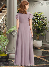 Load image into Gallery viewer, Avery A-Line V-neck Floor-Length Chiffon Junior Bridesmaid Dress With Ruffle XXCP0013554