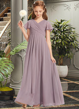 Load image into Gallery viewer, Avery A-Line V-neck Floor-Length Chiffon Junior Bridesmaid Dress With Ruffle XXCP0013554