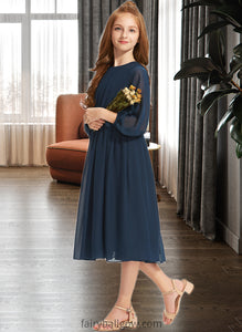 Lexi A-Line Scoop Neck Tea-Length Chiffon Junior Bridesmaid Dress With Ruffle Bow(s) XXCP0013555