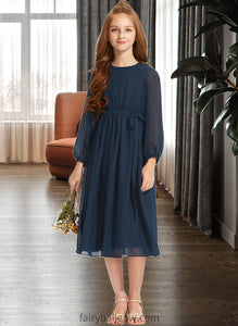 Lexi A-Line Scoop Neck Tea-Length Chiffon Junior Bridesmaid Dress With Ruffle Bow(s) XXCP0013555