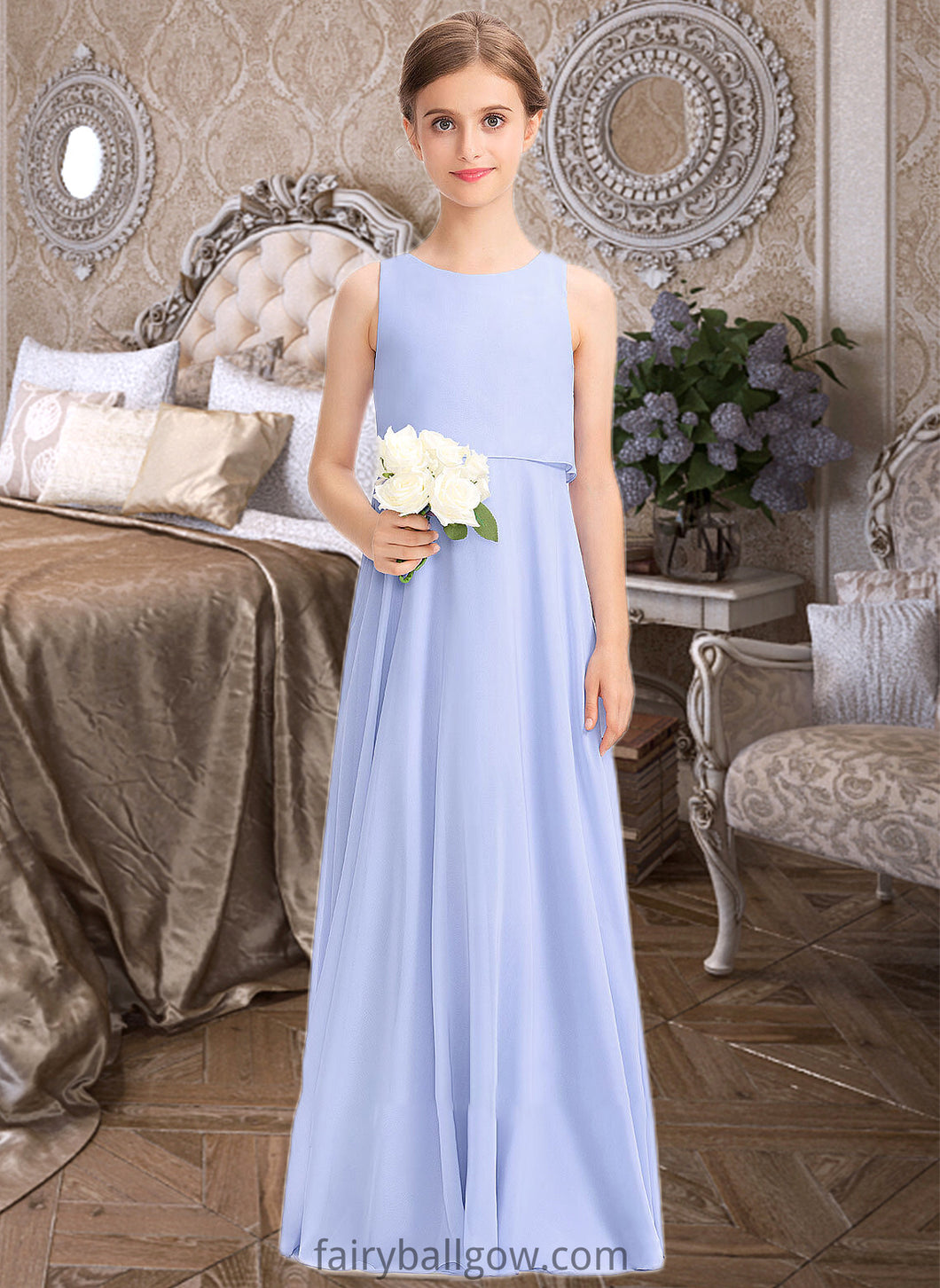 EmeryPiper A-Line Scoop Neck Floor-Length Chiffon Junior Bridesmaid Dress XXCP0013558