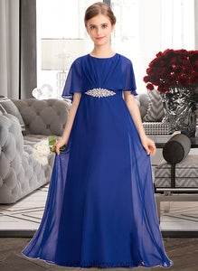 Chelsea A-Line Scoop Neck Floor-Length Chiffon Junior Bridesmaid Dress With Ruffle Beading XXCP0013560