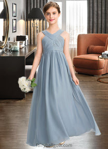 Charlee A-Line V-neck Floor-Length Chiffon Junior Bridesmaid Dress With Ruffle XXCP0013561