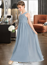 Load image into Gallery viewer, Charlee A-Line V-neck Floor-Length Chiffon Junior Bridesmaid Dress With Ruffle XXCP0013561