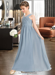 Charlee A-Line V-neck Floor-Length Chiffon Junior Bridesmaid Dress With Ruffle XXCP0013561