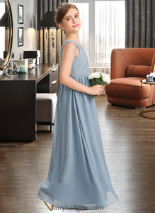 Charlee A-Line V-neck Floor-Length Chiffon Junior Bridesmaid Dress With Ruffle XXCP0013561