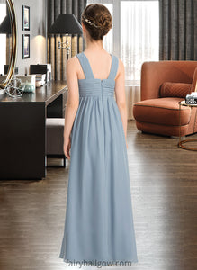 Charlee A-Line V-neck Floor-Length Chiffon Junior Bridesmaid Dress With Ruffle XXCP0013561