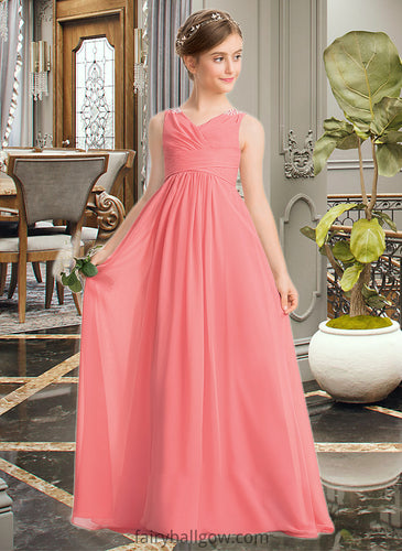 Alondra EmpireV-neckFloor-LengthChiffonJuniorBridesmaidDressWithRuffleBeadingSequins#173291 XXCP0013562