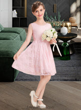 Load image into Gallery viewer, Mariela A-Line Scoop Neck Knee-Length Lace Junior Bridesmaid Dress With Sash Bow(s) XXCP0013563