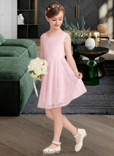 Load image into Gallery viewer, Mariela A-Line Scoop Neck Knee-Length Lace Junior Bridesmaid Dress With Sash Bow(s) XXCP0013563