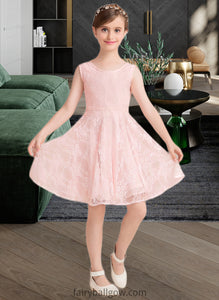 Mariela A-Line Scoop Neck Knee-Length Lace Junior Bridesmaid Dress With Sash Bow(s) XXCP0013563