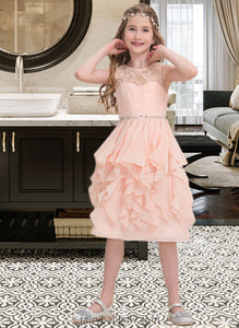 Bridget A-Line Scoop Neck Knee-Length Chiffon Junior Bridesmaid Dress With Beading Sequins Cascading Ruffles XXCP0013565