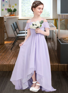 Rosemary A-Line Off-the-Shoulder Asymmetrical Chiffon Junior Bridesmaid Dress With Cascading Ruffles XXCP0013566