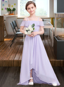 Rosemary A-Line Off-the-Shoulder Asymmetrical Chiffon Junior Bridesmaid Dress With Cascading Ruffles XXCP0013566